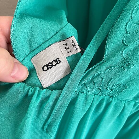 ASOS Green Babydoll Open Back Dress Size 2 - Picture 7 of 9